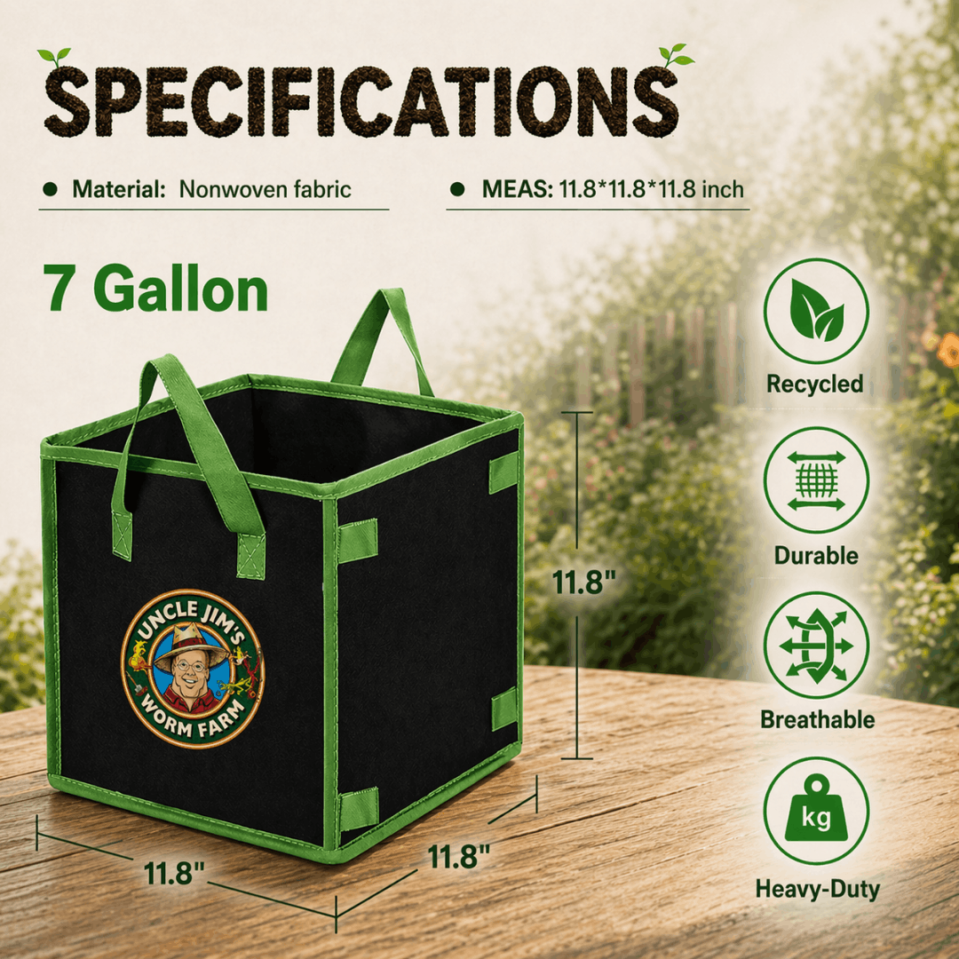 Specifications for Uncle Jim's 7 gallon fabric grow bag with handles