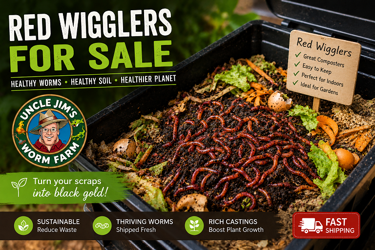 Red wigglers for sale in active compost bin — Uncle Jim's Worm Farm